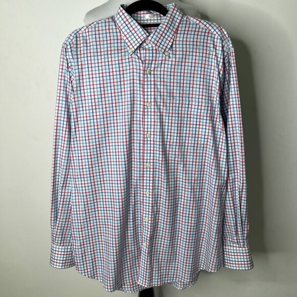 Petter Millar Men's Pink Blue Nono Luxe Easycare Plaid 100% Cotton Shirt Size L - Picture 1 of 9